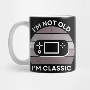 I'm not old, I'm Classic | Handheld Console | Retro Hardware | Vintage Sunset |Grayscale | '80s '90s Video Gaming Mug
